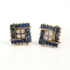 14K Yellow Gold Blue Sapphire Diamond Stud Earrings