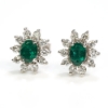 14K White Gold Natural Emerald and Diamond Halo Style Earrings