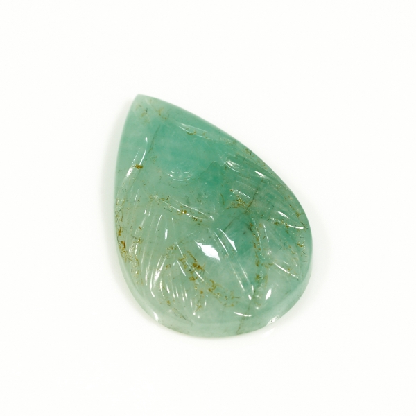 Natural Green Beryl Pear Shape Artisan Carved Gemstone 6.51 Carats