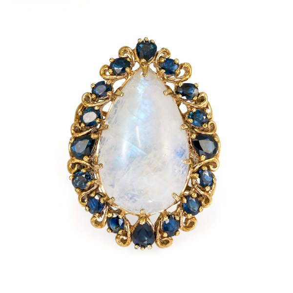 Rainbow Moonstone Sapphire & Diamond Bold Statement Ring