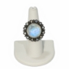 Rainbow Moonstone & Diamond Cabochon Halo Ring Size 6-1/2