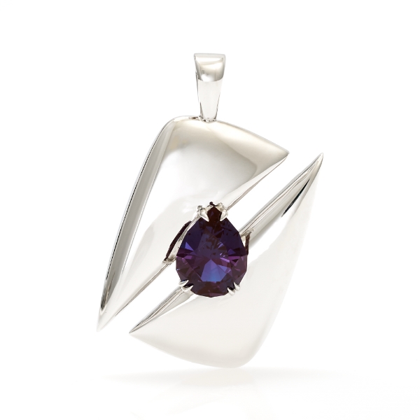 14k White Gold Synthetic Alexandrite Pear Shape Statement Pendant 