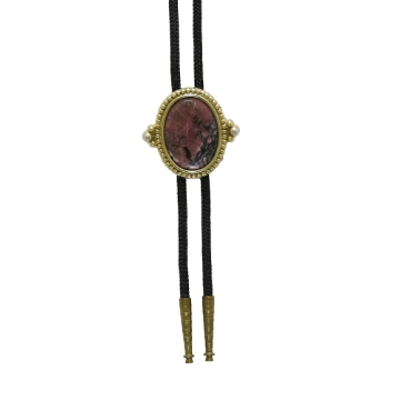 Show details for Rhodonite Oval Framed Bolo-Tie 36 inch Adjustable Cord  36" Unique Oranate Framed Rhodonite Bolo Tie Necklace